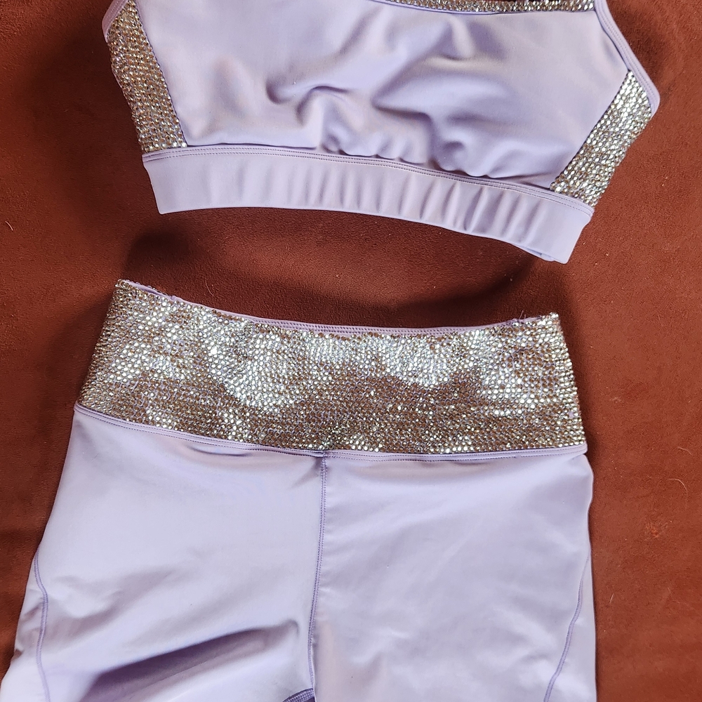 Hand Stoned Lavender Athletic Shorts with Silver Accents